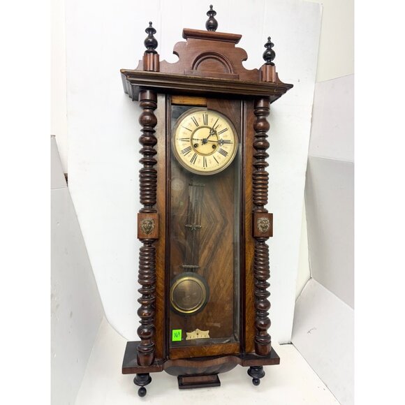 Antique Victorian Wood Pendulum Wall Clock - Picture 11 of 11